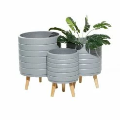 Discount 🤩 Grayson Lane 9.90-in x 14.45-in Grey Ceramic Planters - Set of 3 😉