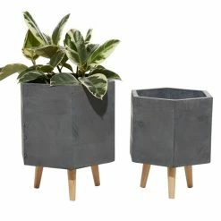 Hot Sale 😉 Grayson Lane 15.35-in x 17-in Grey Ceramic Planters - Set of 2 💯