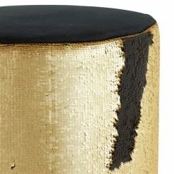 New 💯 Grayson Lane Modern Gold Fabric and Wood Round Ottoman ⭐ -GRAYSON LANE Sales 2022 330941056 AlternateImage3 l