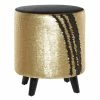 New 💯 Grayson Lane Modern Gold Fabric and Wood Round Ottoman ⭐