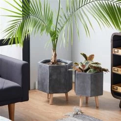 Deals 🎁 Grayson Lane 16-in x 17-in Grey Ceramic Planters - Set of 2 🔔 -GRAYSON LANE Sales 2022 330941082 AlternateImage2 l