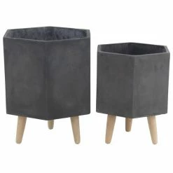 Deals 🎁 Grayson Lane 16-in x 17-in Grey Ceramic Planters - Set of 2 🔔