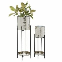 Wholesale ⌛ Grayson Lane 11-in x 32-in Silver Metal Planters - Set of 2 🥰