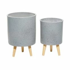 Best Sale ⭐ Grayson Lane 12.15-in x 17.30-in Light Grey Ceramic Planters - Set of 2 🎉 -GRAYSON LANE Sales 2022 330941128 AlternateImage5 l