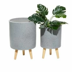 Best Sale ⭐ Grayson Lane 12.15-in x 17.30-in Light Grey Ceramic Planters - Set of 2 🎉