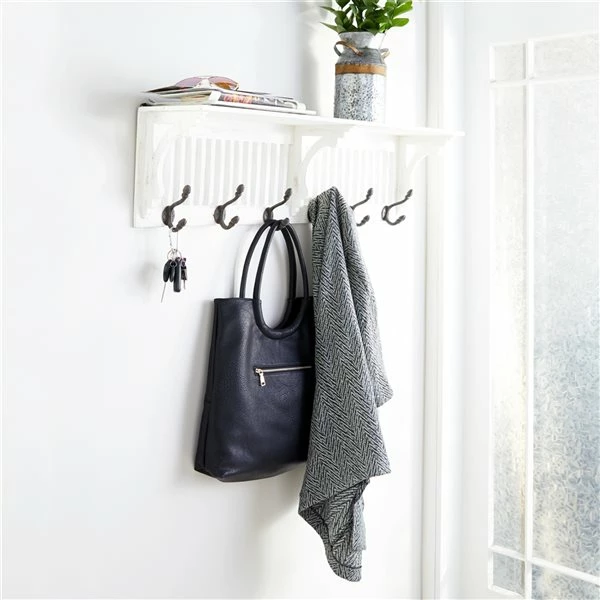 New 😍 Grayson Lane 36-in x 10-in White Farmhouse Wood Wall Hook Rack with Shelf 😉 2 New 😍 Grayson Lane 36-in x 10-in White Farmhouse Wood Wall Hook Rack with Shelf 😉 - Image 2