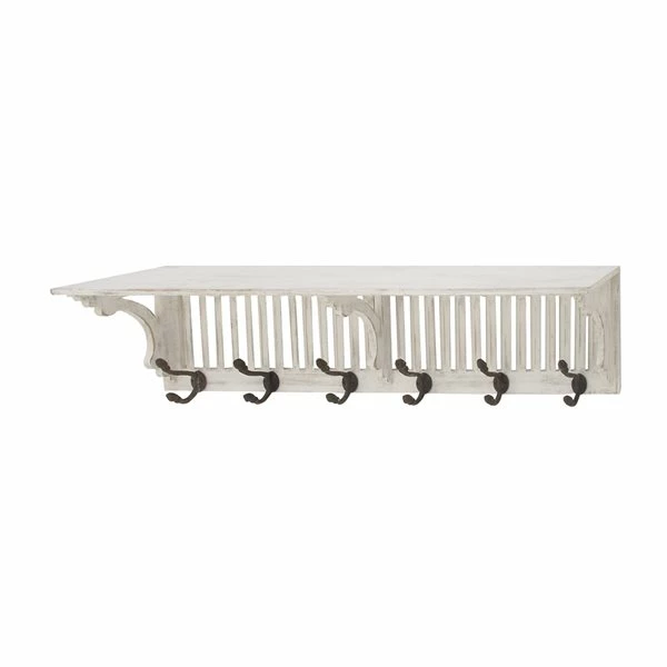 New 😍 Grayson Lane 36-in x 10-in White Farmhouse Wood Wall Hook Rack with Shelf 😉 4 New 😍 Grayson Lane 36-in x 10-in White Farmhouse Wood Wall Hook Rack with Shelf 😉 - Image 4