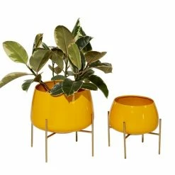 Hot Sale 🎉 Grayson Lane 10.75-in W x 9.85-in H Yellow Metal Planter - 2-Pack 🎁