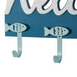 Flash Sale 🤩 Grayson Lane Coral Blue Wood Fish-Themed Welcome Decorative 4 Screw Wall Hooks - Set of 1 👍 -GRAYSON LANE Sales 2022 330941211 AlternateImage4 l