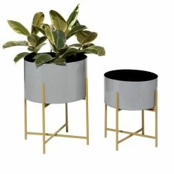 Wholesale ✔️ Grayson Lane 11.9-in W x 15.65-in H Grey Metal Planter - 2-Pack 🎉