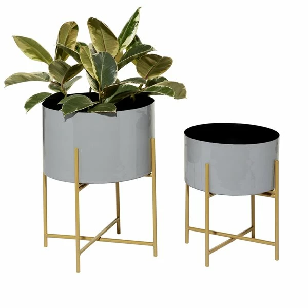 Wholesale ✔️ Grayson Lane 11.9-in W x 15.65-in H Grey Metal Planter - 2-Pack 🎉 1 Wholesale ✔️ Grayson Lane 11.9-in W x 15.65-in H Grey Metal Planter - 2-Pack 🎉