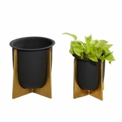 Deals 😍 Grayson Lane 8.95-in W x 9.35-in H Black Metal Planter - 2-Pack ⭐