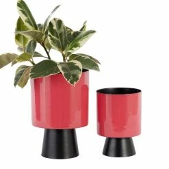 Flash Sale 👍 Grayson Lane 9.75-in W x 14.35-in H Red Metal Planter - 2-Pack 🌟