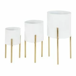 Best deal ✔️ Grayson Lane 10-in W x 18-in H White Metal Planter - 3-Pack 🎁