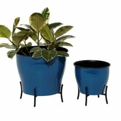 Best Pirce 🔥 Grayson Lane 11.85-in W x 11.95-in H Blue Metal Planter - 2-Pack ⭐