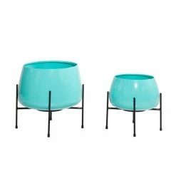 Cheap 😀 Grayson Lane 10.7-in W x 9.9-in H Teal Metal Planter - 2-Pack 👏 -GRAYSON LANE Sales 2022 330941322 AlternateImage5 l