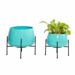 Cheap 😀 Grayson Lane 10.7-in W x 9.9-in H Teal Metal Planter - 2-Pack 👏