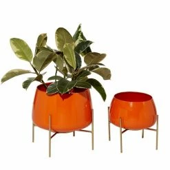 Best Sale 𧨠Grayson Lane 10.7-in W x 9.95-in H Orange Metal Planter - 2-Pack π
