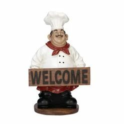 Outlet ❤️ Grayson Lane Traditional Red/White Polystone Chef with Welcome Sign 🥰