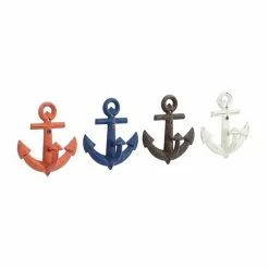 Promo 😍 Grayson Lane Coastal Orange/Blue/Black/White Iron Decorative Anchor Screw Wall Hooks - Set of 4 ⭐
