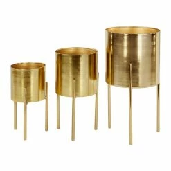 Best Sale ❤️ Grayson Lane 10-in W x 18-in H Gold Metal Planter - 3-Pack 😍
