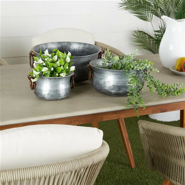 Discount ✔️ Grayson Lane 13-in W x 6-in H Grey Metal Planter - 3-Pack ✨ 2 Discount ✔️ Grayson Lane 13-in W x 6-in H Grey Metal Planter - 3-Pack ✨ - Image 2