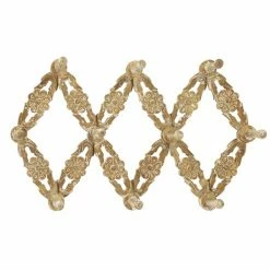 Discount 👏 Grayson Lane Rustic Brown Wood Decorative Screw Wall Hooks with Flower Pattern - Set of 1 🎁