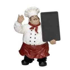New 🔔 Grayson Lane Traditional Red/White Polystone Decorative Chef with Chalkboard Sign 🧨