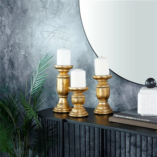 Best Sale ❤️ Grayson Lane 1-Candle Gold Wood Pillar Candle Holders - 3-Piece 🧨 2 Best Sale ❤️ Grayson Lane 1-Candle Gold Wood Pillar Candle Holders - 3-Piece 🧨 - Image 2