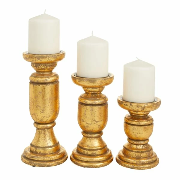 Best Sale ❤️ Grayson Lane 1-Candle Gold Wood Pillar Candle Holders - 3-Piece 🧨 1 Best Sale ❤️ Grayson Lane 1-Candle Gold Wood Pillar Candle Holders - 3-Piece 🧨