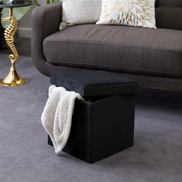 Deals 👍 Grayson Lane Modern Black Polyester Square Integrated Storage Ottoman 🌟 2 Deals 👍 Grayson Lane Modern Black Polyester Square Integrated Storage Ottoman 🌟 - Image 2