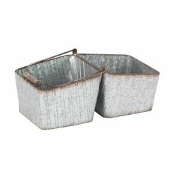 Best Sale 🎉 Grayson Lane 16-in x 15-in Silver Metal Farmhouse Planter with Handle 😀