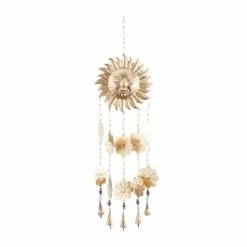 New ✔️ Grayson Lane 32-in Gold Metal Sunface Wind Chime with Dangling Flowers 🎁