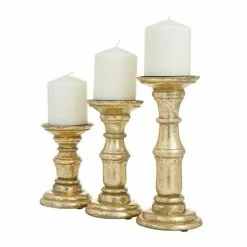 Best Pirce 👍 Grayson Lane 1-Candle Gold Wood Pillar Candle Holders - 3-Pack ⌛ -GRAYSON LANE Sales 2022 330942258 AlternateImage5 l