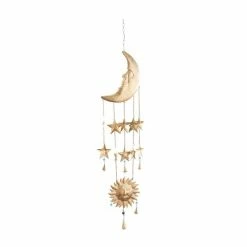 Best Pirce ⭐ Grayson Lane 39-in Gold Metal Sunface Wind Chime with Moon and Stars ✨