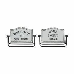 Budget 🎁 Grayson Lane Farmhouse White Iron Home Sign Tabletop Decoration - Set of 2 ✔️