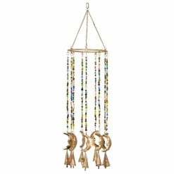 New ⌛ Grayson Lane 19-in Gold Metal Crescent Moon Wind Chime with Multicoloured Glass Beads 🔔 -GRAYSON LANE Sales 2022 330942327 AlternateImage5 l