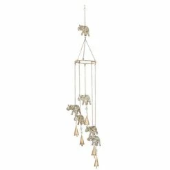 Deals 🤩 Grayson Lane 39-in Gold Metal Beaded Baby Rhino Wind Chime with White Glass Beads 🔥