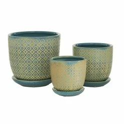 Best Sale 🥰 Grayson Lane 7 3/4-in x 7 1/2-in Blue Stoneware Contemporary Planters - Set of 3 🎉 -GRAYSON LANE Sales 2022 330942362 AlternateImage5 l