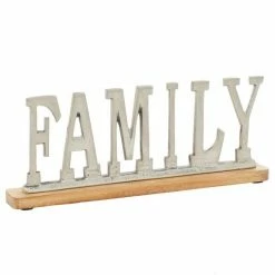 Discount 🧨 Grayson Lane Glam Silver Metal and Wood Family Sign Tabletop Decoration ✨