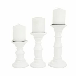 Cheap 💯 Grayson Lane 1-Candle White Wood Pillar Candle Holders - Set of 3 ✔️