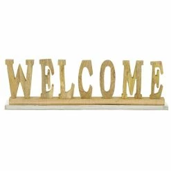 New 😍 Grayson Lane Brown Wood/Aluminum Welcome Sign Tabletop Decoration 💯