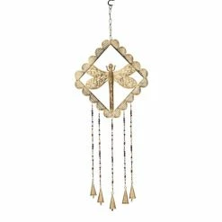 Wholesale 😀 Grayson Lane 30-in Gold Metal Dragonfly Wind Chime with Multicoloured Beads and Cone-Shaped Bells 🥰