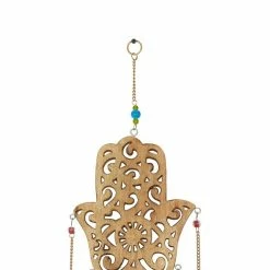 Deals 👏 Grayson Lane 32-in Gold Wood Hamsa Hand Wind Chime with Blue Beads 👍 -GRAYSON LANE Sales 2022 330942467 AlternateImage4 l