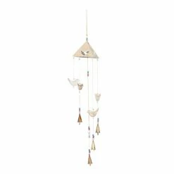 Promo π€© Grayson LaneΒ 32-in Gold Wood Wide Cone-Shaped Wind Chime with Birds π