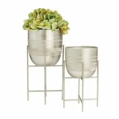 Cheapest 🌟 Grayson Lane 6-in x 12-in Silver Iron Modern Planters - Set of 2 ⌛ -GRAYSON LANE Sales 2022 330942487 AlternateImage5 l