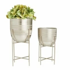 Cheapest 🌟 Grayson Lane 6-in x 12-in Silver Iron Modern Planters - Set of 2 ⌛