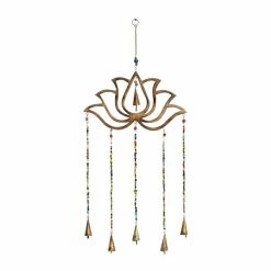 Wholesale 😉 Grayson Lane 30-in Gold Wood Lotus Flower Wind Chime with Multicoloured Glass Beads 👏