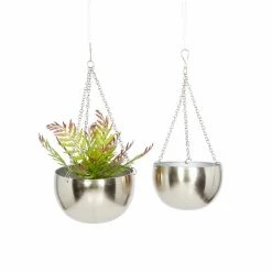 Discount 🌟 Grayson Lane 9-in x 6-in Silver Metal Glam Hanging Planters - Set of 2 😍