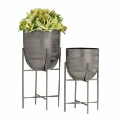 Best deal 👍 Grayson Lane 5-in x 12-in Grey Iron Modern Planters - Set of 2 🔔